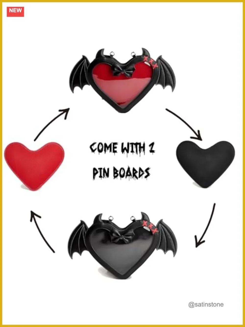 Gothic Heart Bat Wing Backpack Convertible Shoulder Bag Clear Window Display